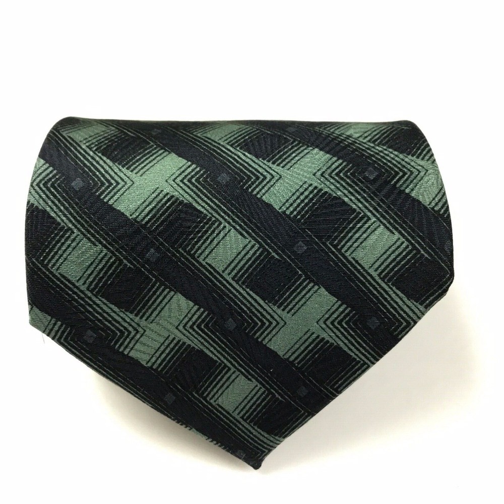 Jhane Barnes 100% Silk Tie Men's Green Black Geometric Designer Necktie Japan - Picture 4 of 10